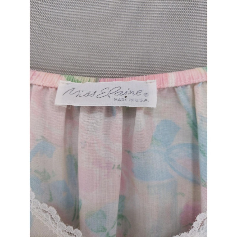 Vintage Miss Elaine Nightgown Sz Medium Pink Floral Lace Trim Short Sleeve USA - Picture 7 of 11